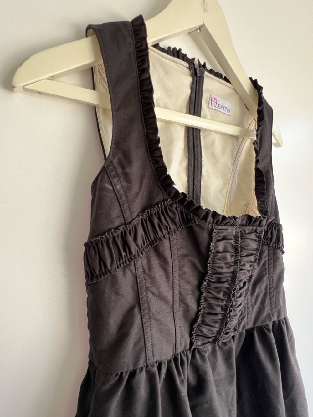 RED Valentino Black Corset Mini Dress Ruched Bust Designer Fit & Flare Pockets S - Picture 7 of 16